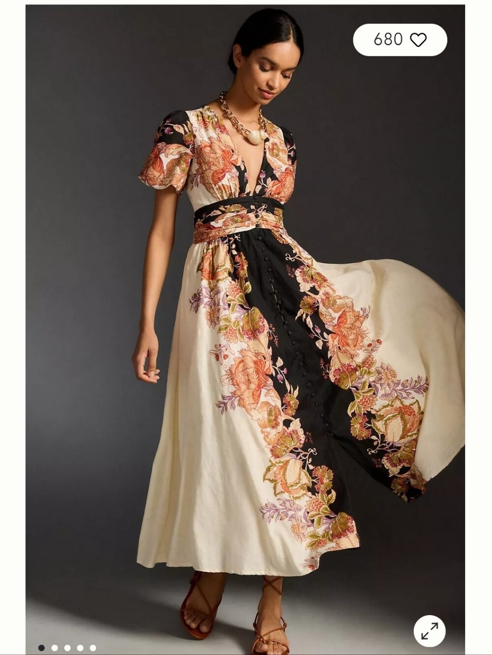 Embroidered Cream & Black Floral Midi Dress